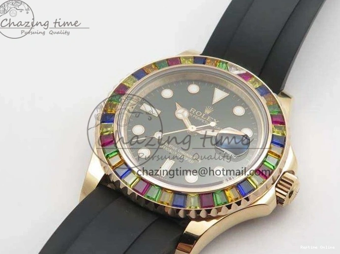 0209 GoodFit Yacht-Master 40mm 116695SATS BP Maker Best Edition Crystal Bezel On Black Rubber Strap Swiss ETA 3555